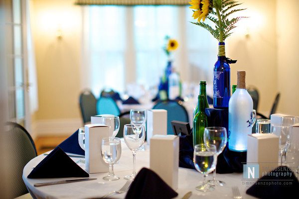 Sunflowers and Royal Blue make for a lovely table centerpiece