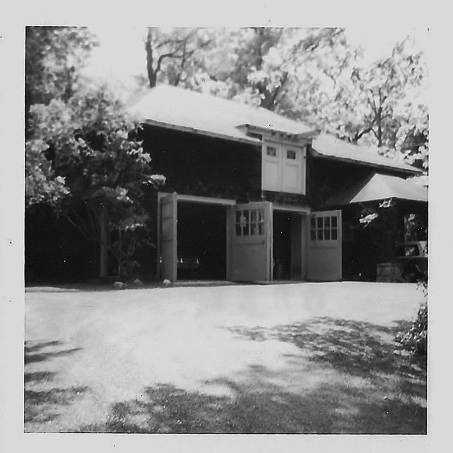 black and white photo of hearthstones castle carriage house