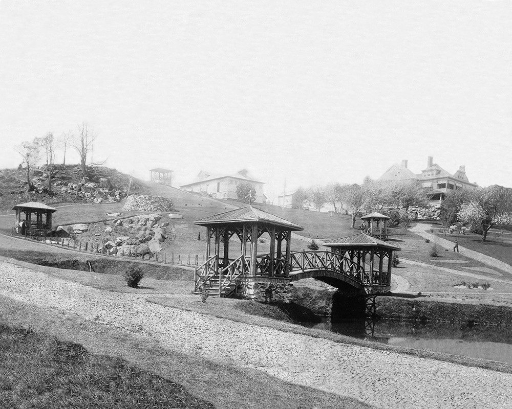 japanese style pagodas along winding path